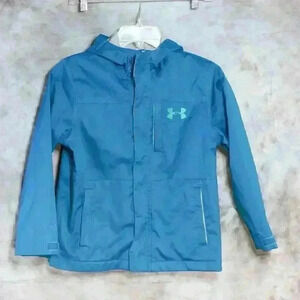 Girls Under Armour Coldgear teal YSM shell zip up w/hood zipper pockets